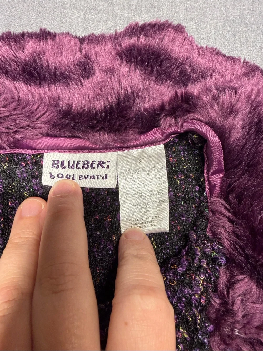 Blueberi Boulevard Girls' Purple Faux-Fur Trim Pea Coat